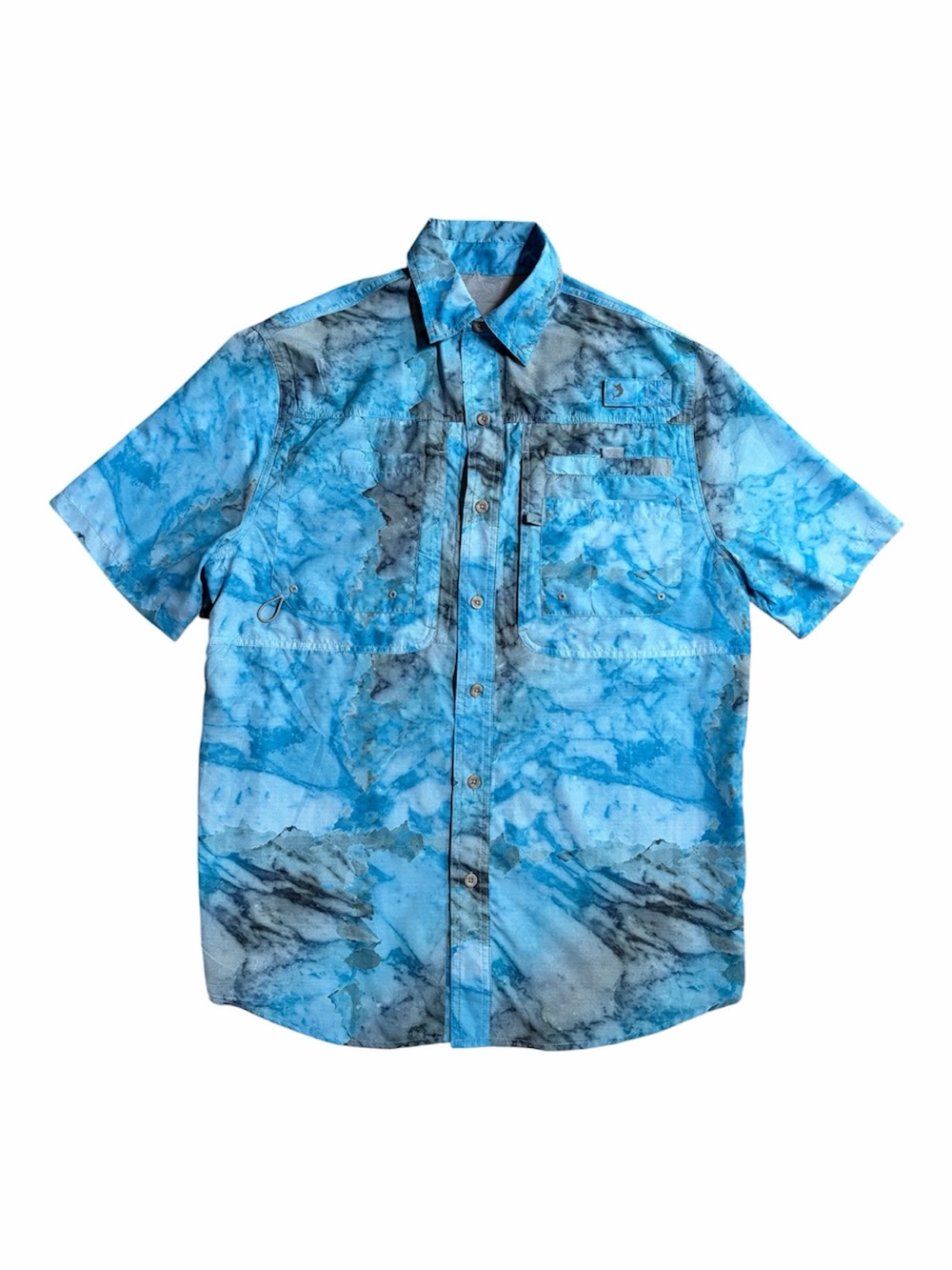 Reel Legends Vented Shirt Men's S Blue Tie Dye Salt Water Button Up Short Sleeve